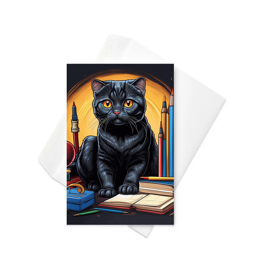 PugMug Custom Black Scottish Fold Cat Greeting Card