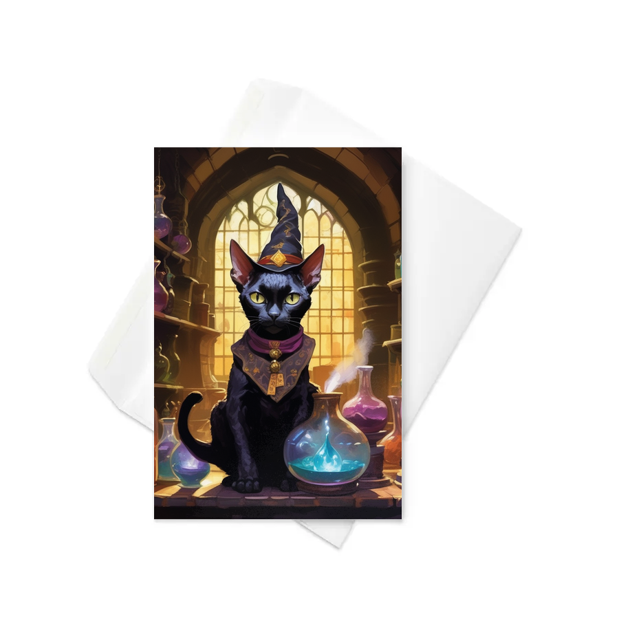 PugMug Custom Black Devon Rex Cat Greeting Card