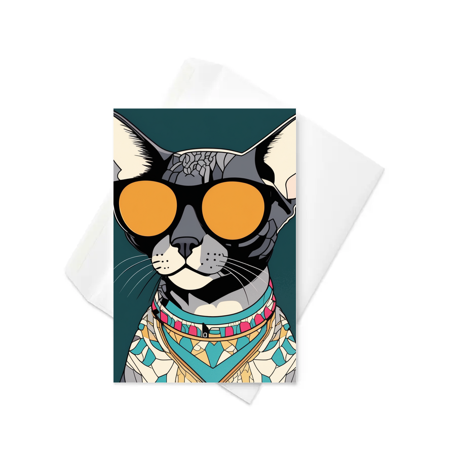 PugMug Custom Black Devon Rex Cat Greeting Card
