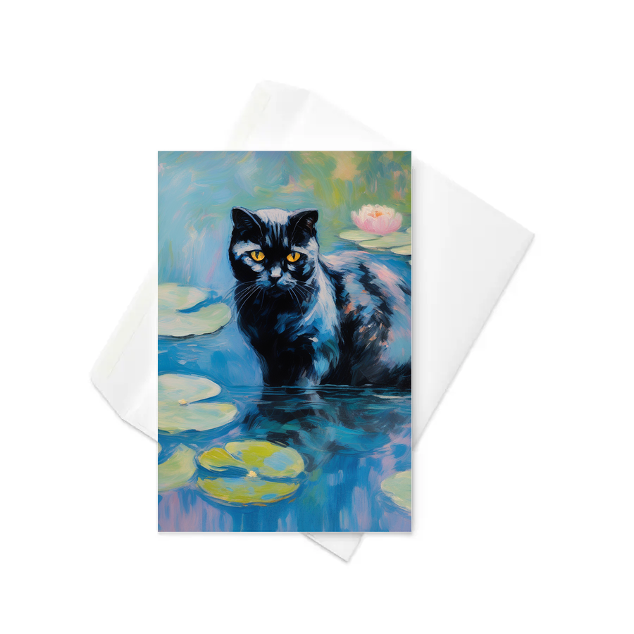 PugMug Custom Black Scottish Fold Cat Greeting Card