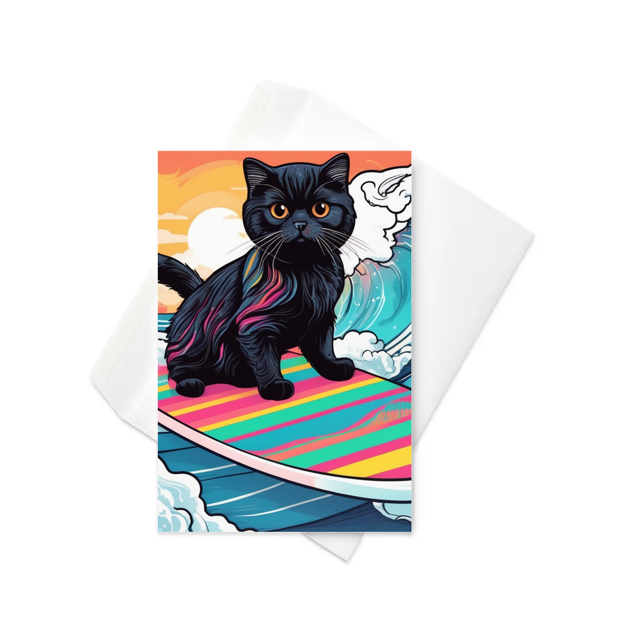 PugMug Custom Black Scottish Fold Cat Greeting Card