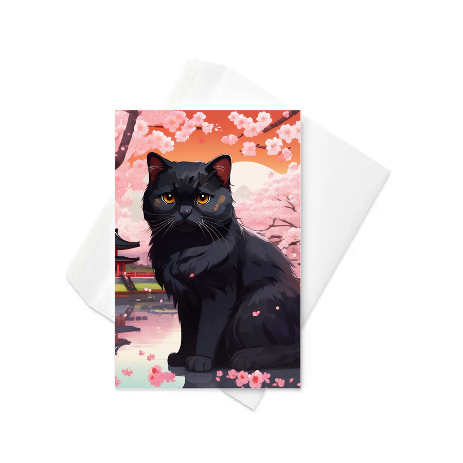 PugMug Custom Black Scottish Fold Cat Greeting Card