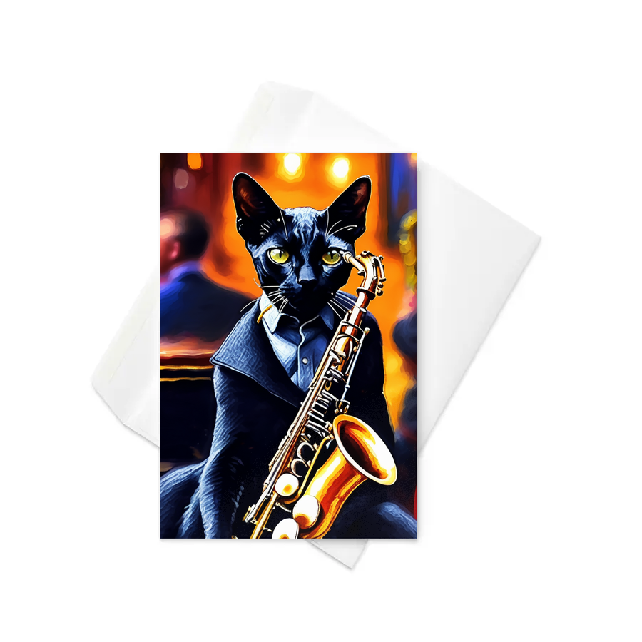 PugMug Custom Black Devon Rex Cat Greeting Card