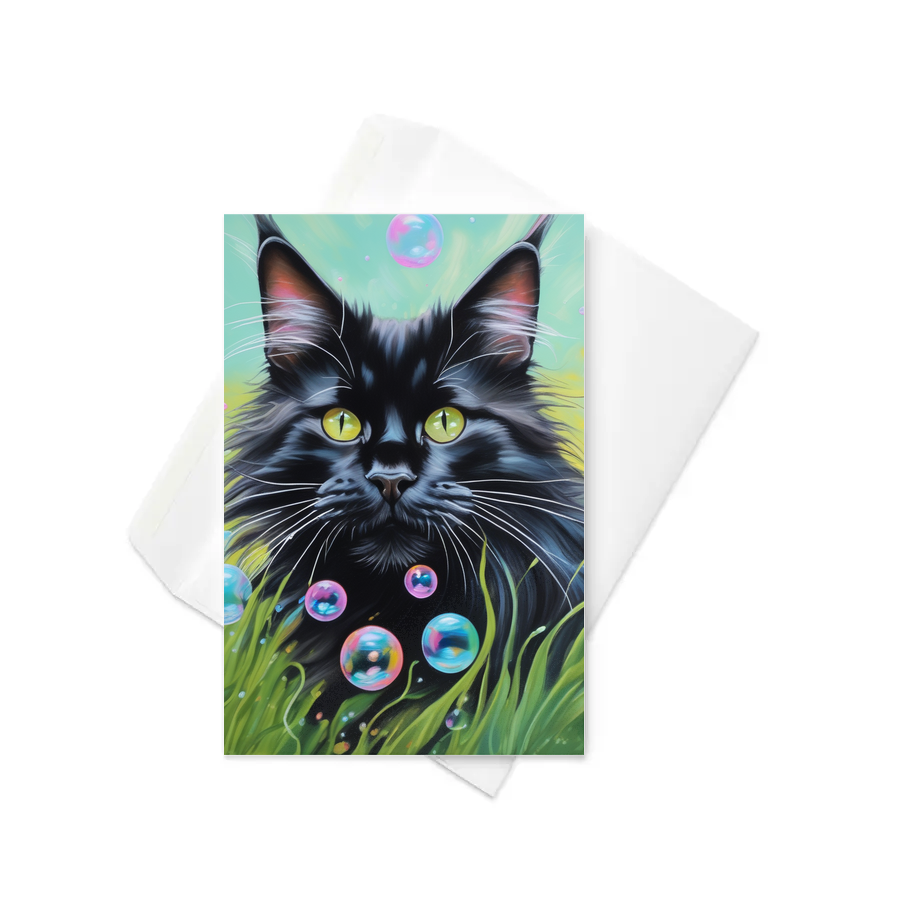 PugMug Custom Black Maine Coon Cat Greeting Card