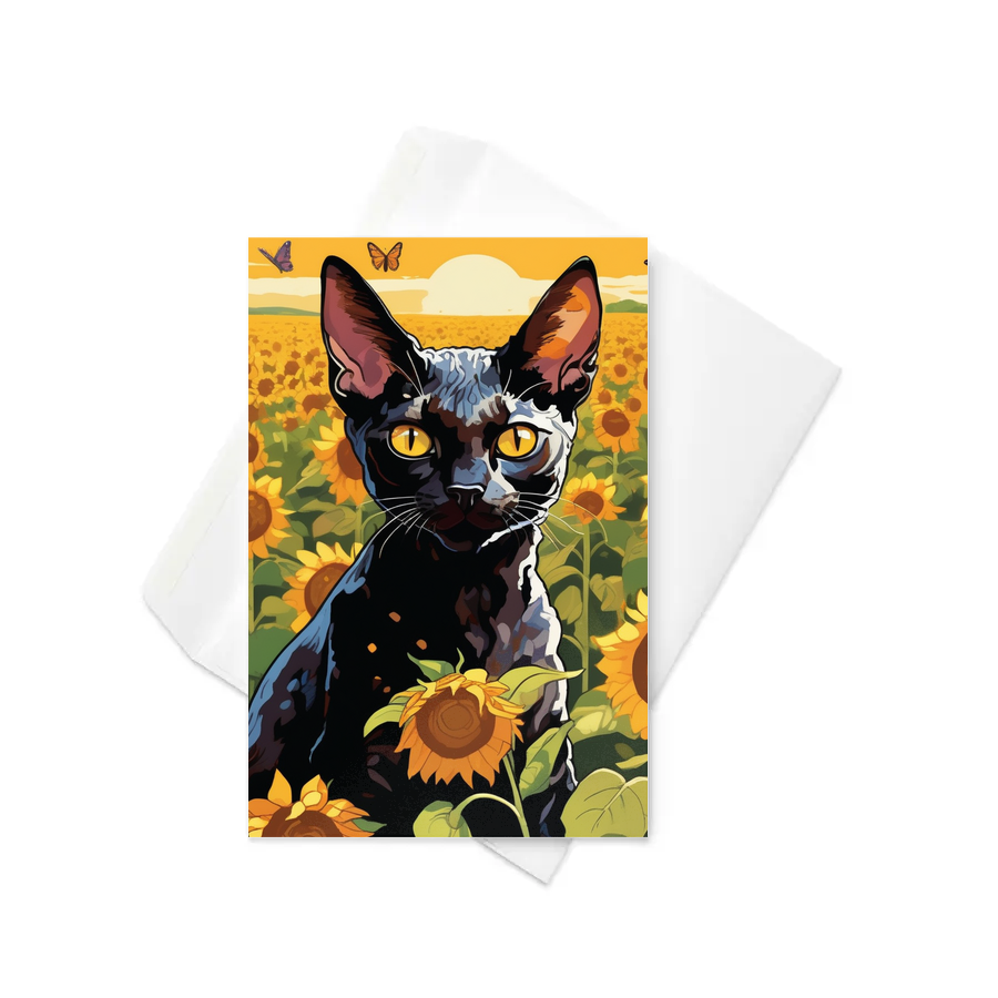 PugMug Custom Black Devon Rex Cat Greeting Card