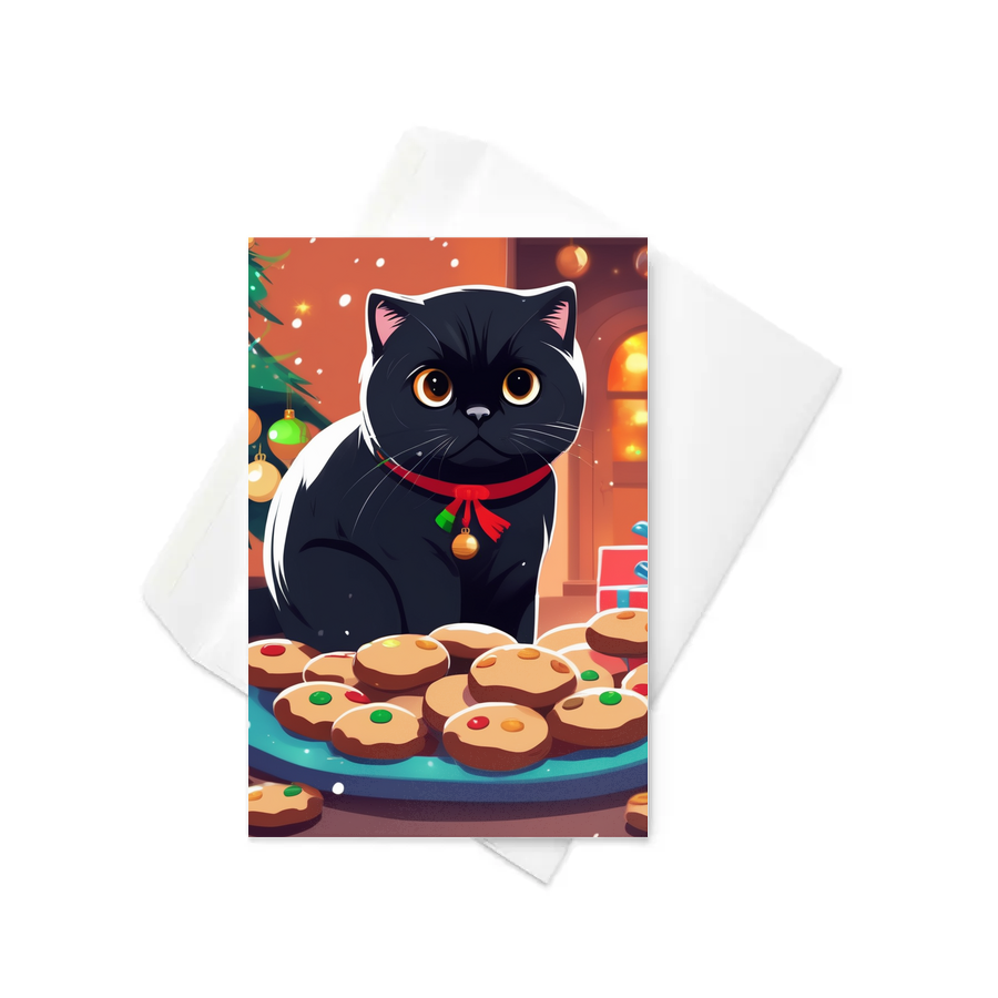 PugMug Custom Black Scottish Fold Cat Greeting Card