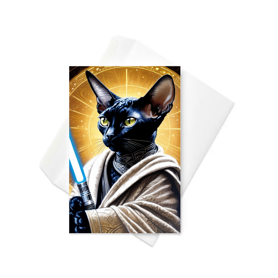 PugMug Custom Black Devon Rex Cat Greeting Card