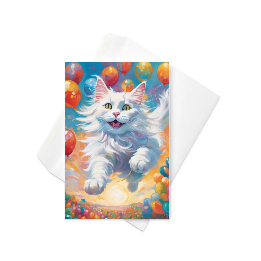 PugMug Custom White Maine Coon Cat Greeting Card