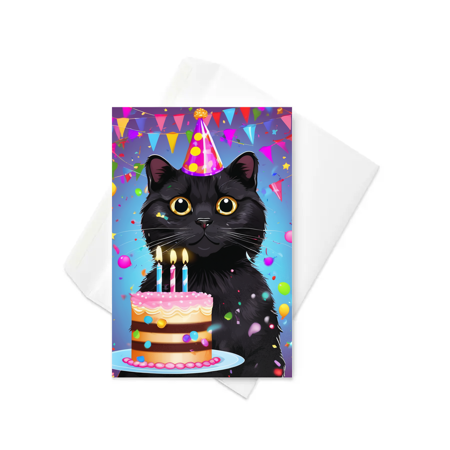PugMug Custom Black Scottish Fold Cat Greeting Card