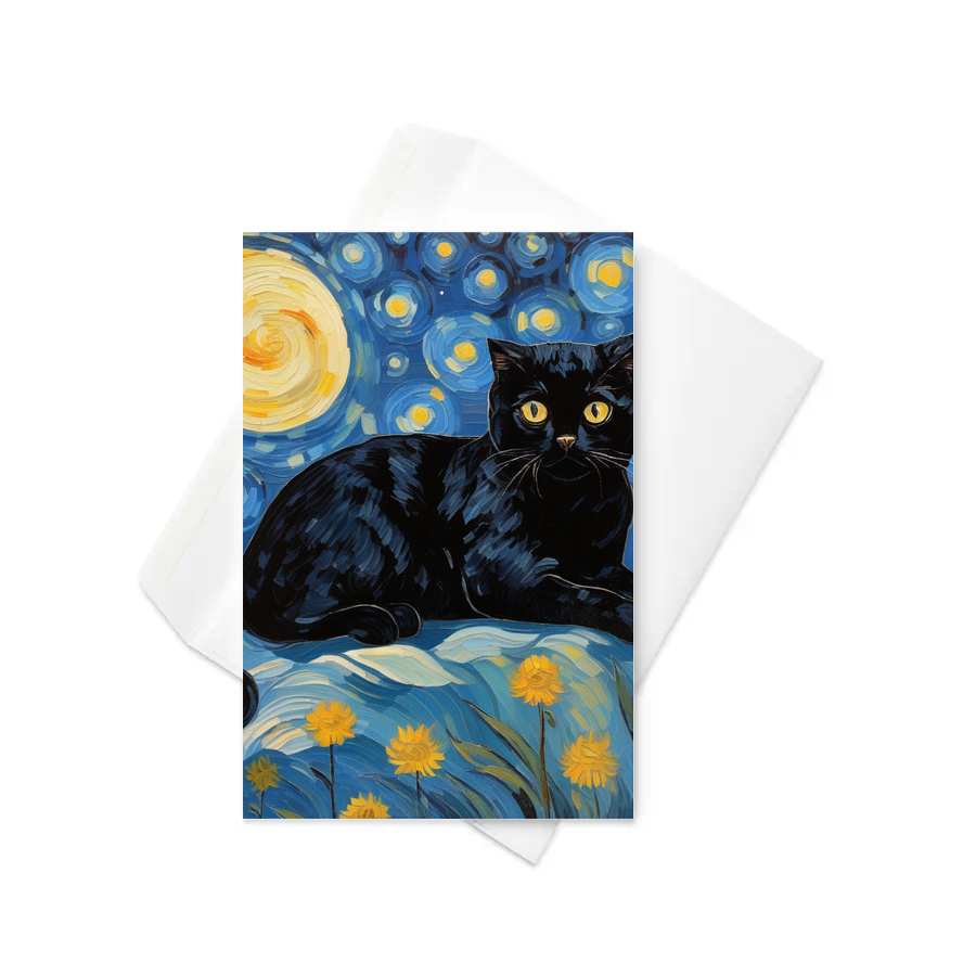 PugMug Custom Black Scottish Fold Cat Greeting Card