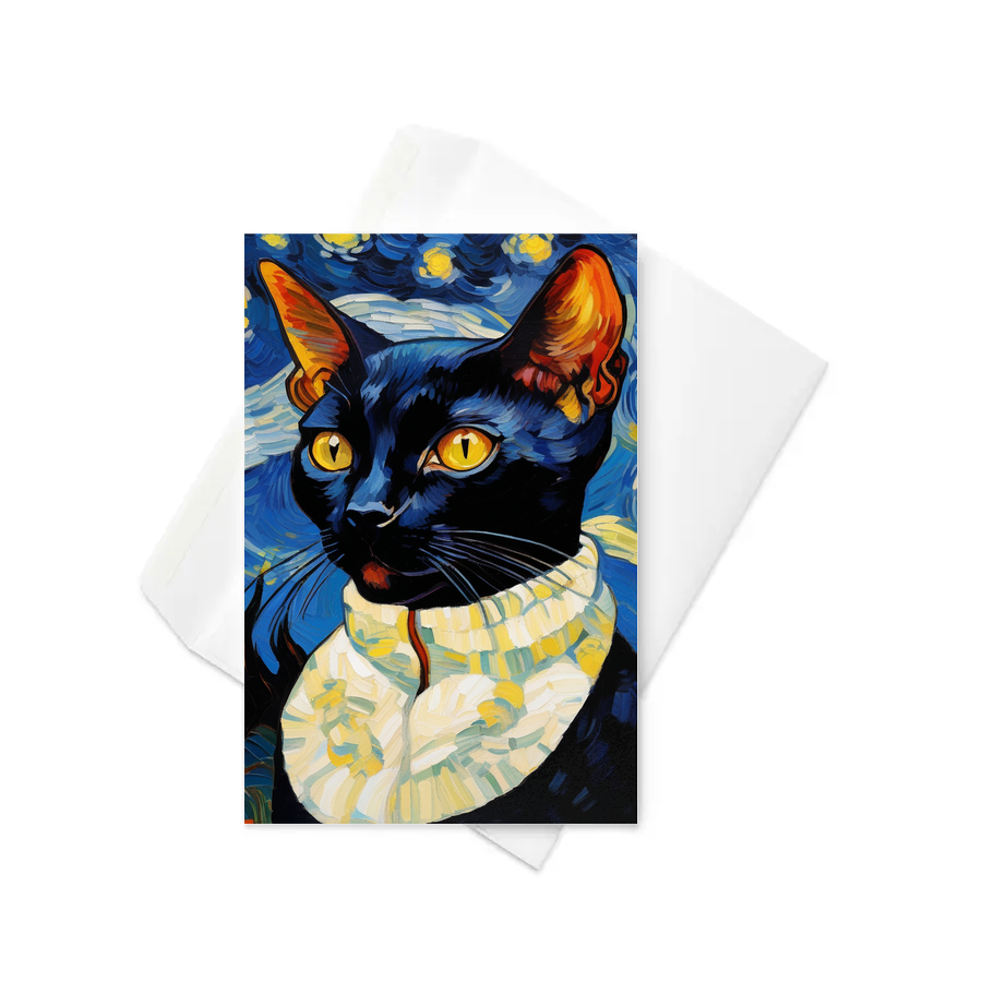 PugMug Custom Black Devon Rex Cat Greeting Card