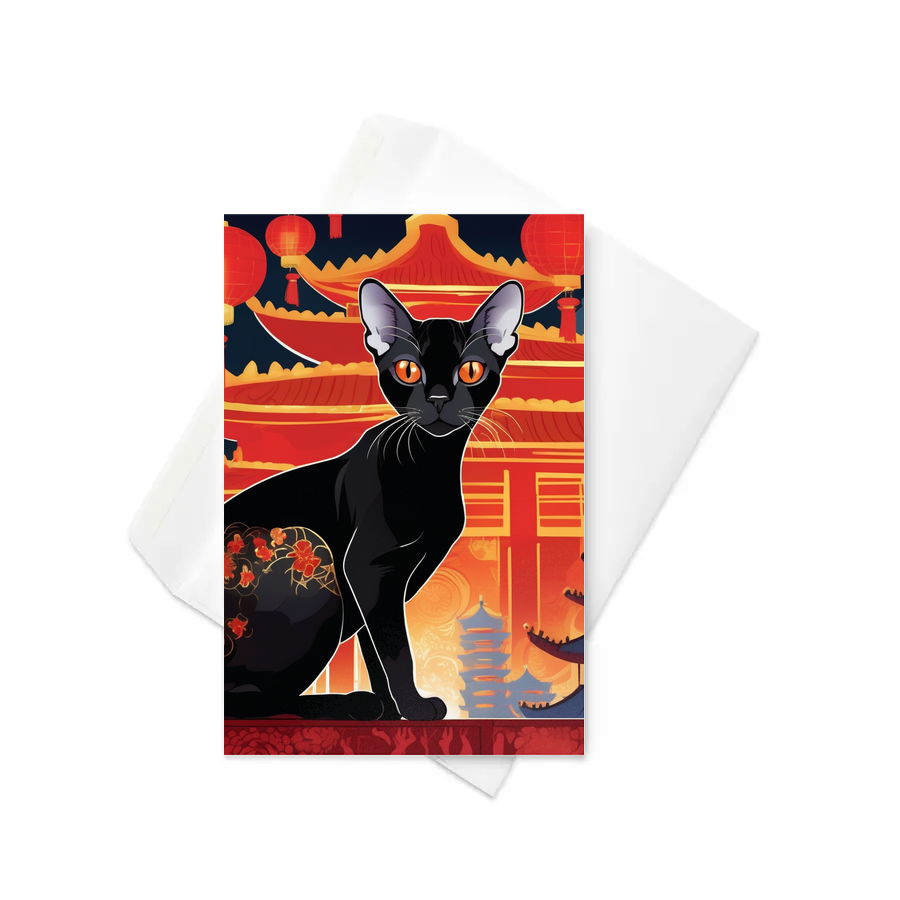 PugMug Custom Black Devon Rex Cat Greeting Card