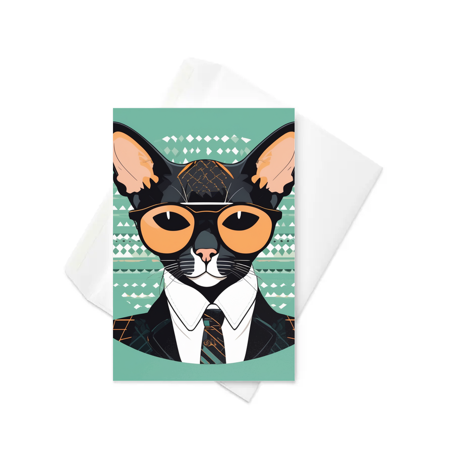 PugMug Custom Black Devon Rex Cat Greeting Card