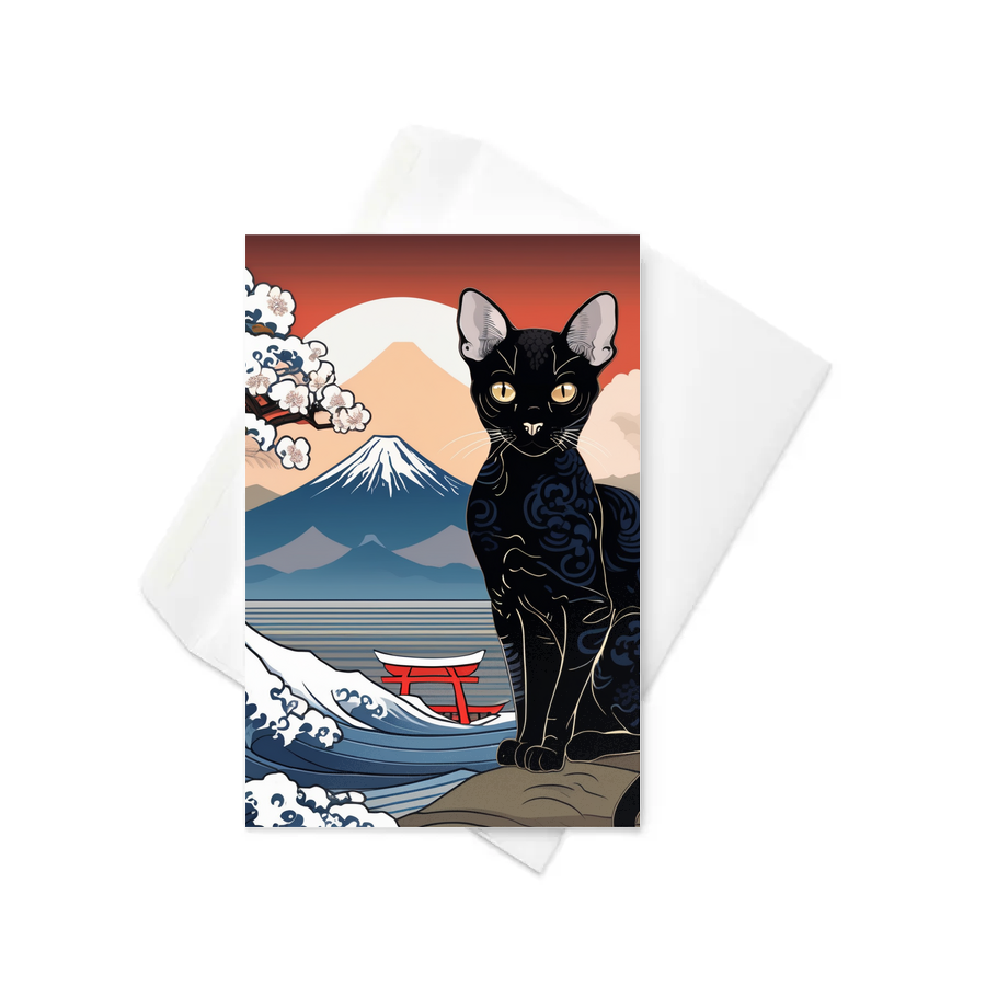PugMug Custom Black Devon Rex Cat Greeting Card