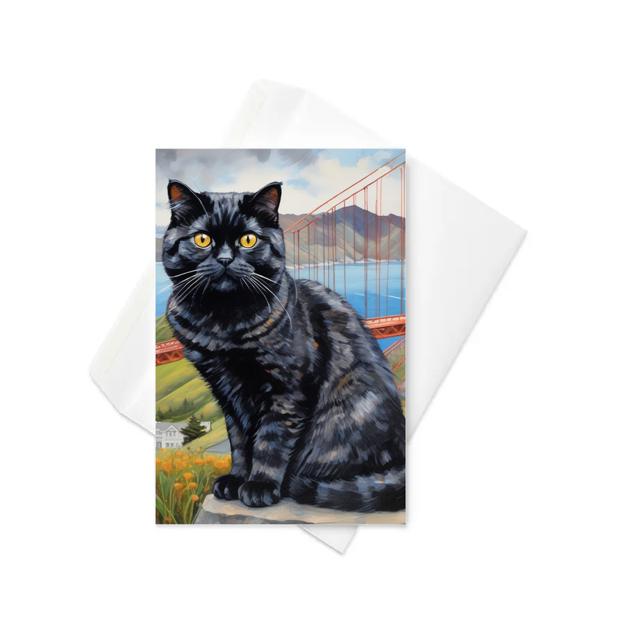 PugMug Custom Black Scottish Fold Cat Greeting Card