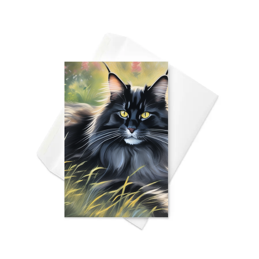 PugMug Custom Black Maine Coon Cat Greeting Card