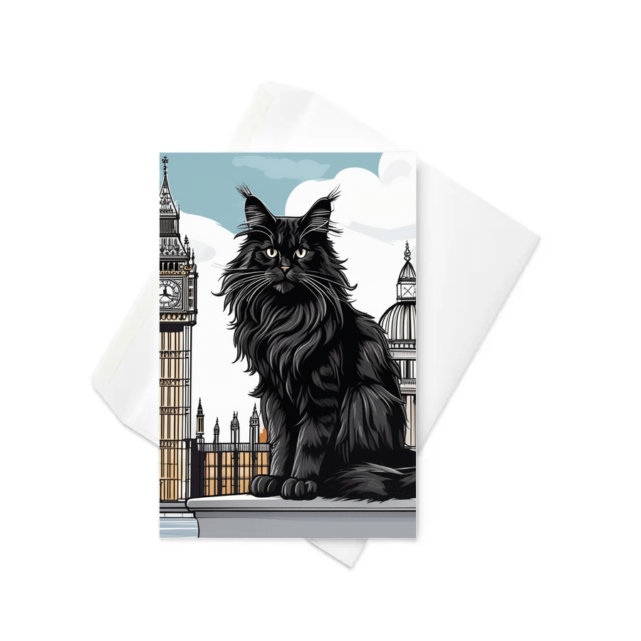 PugMug Custom Black Maine Coon Cat Greeting Card