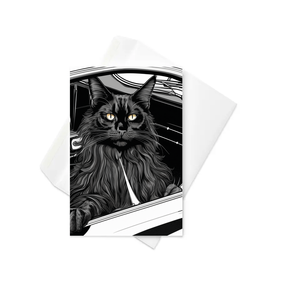 PugMug Custom Black Maine Coon Cat Greeting Card