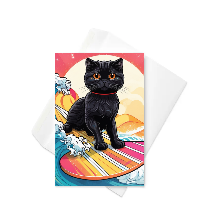 PugMug Custom Black Scottish Fold Cat Greeting Card