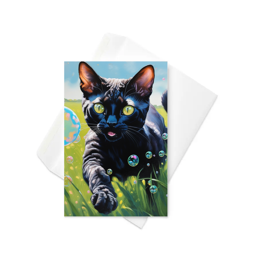 PugMug Custom Black Devon Rex Cat Greeting Card
