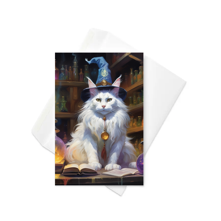 PugMug Custom White Maine Coon Cat Greeting Card