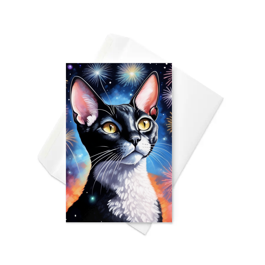 PugMug Custom Black Devon Rex Cat Greeting Card