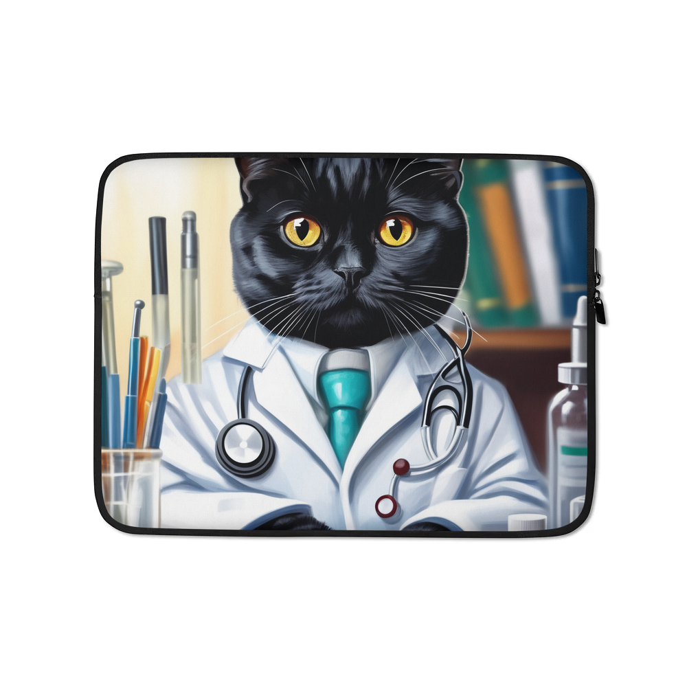 PugMug Custom Black Scottish Fold Cat Laptop Sleeve