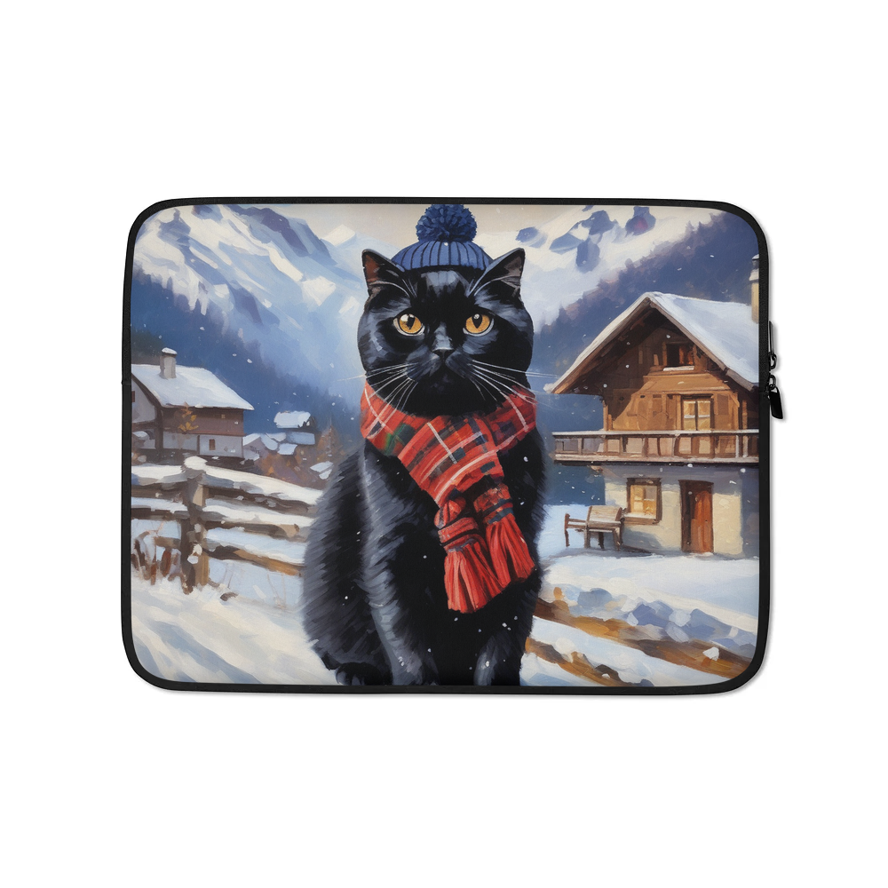 PugMug Custom Black Scottish Fold Cat Laptop Sleeve