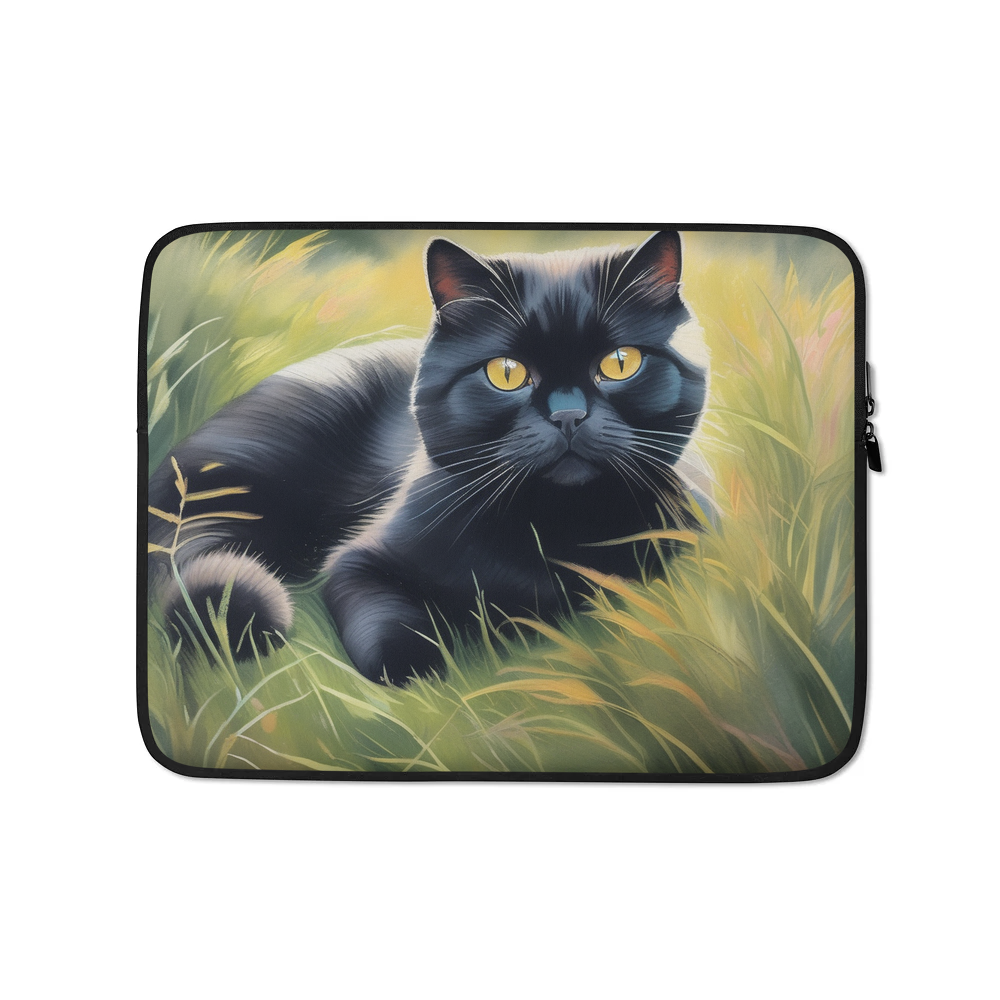 PugMug Custom Black Scottish Fold Cat Laptop Sleeve