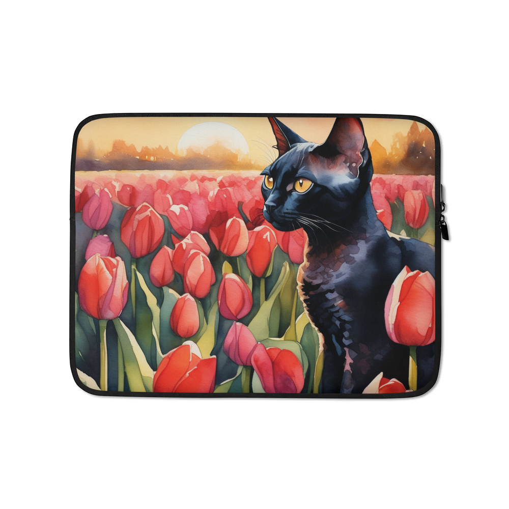 PugMug Custom Black Devon Rex Cat Laptop Sleeve