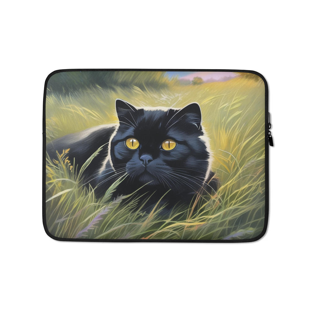 PugMug Custom Black Scottish Fold Cat Laptop Sleeve
