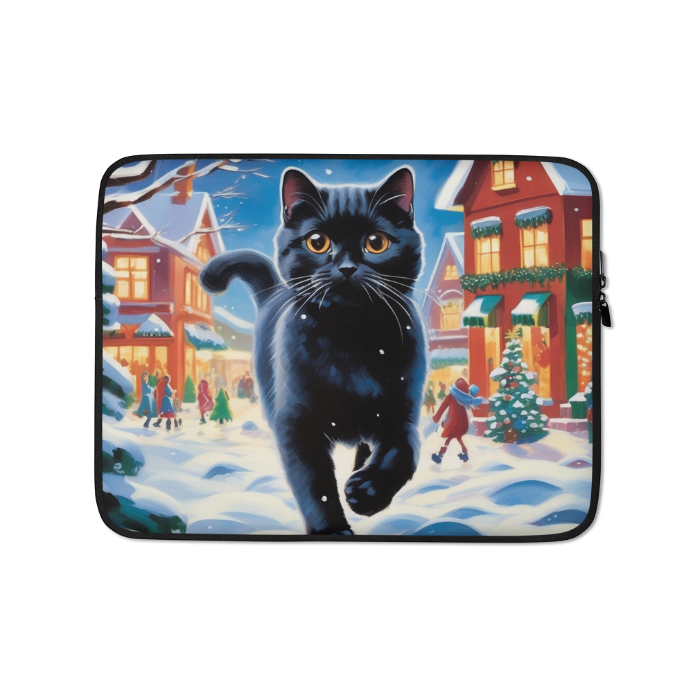 PugMug Custom Black Scottish Fold Cat Laptop Sleeve