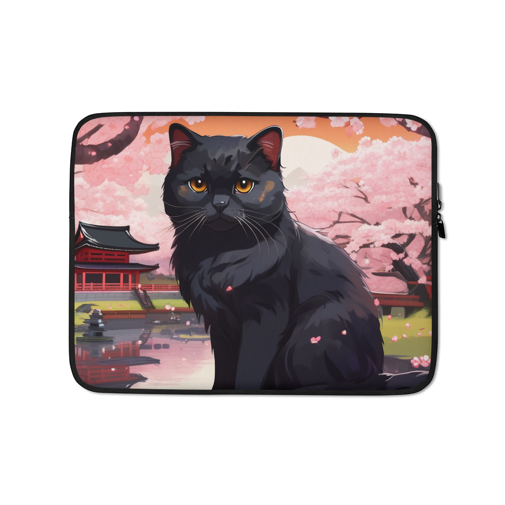 PugMug Custom Black Scottish Fold Cat Laptop Sleeve