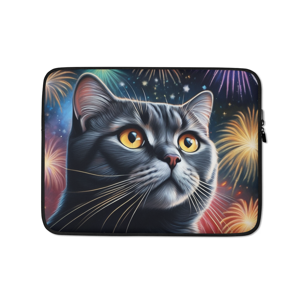 PugMug Custom Black Scottish Fold Cat Laptop Sleeve