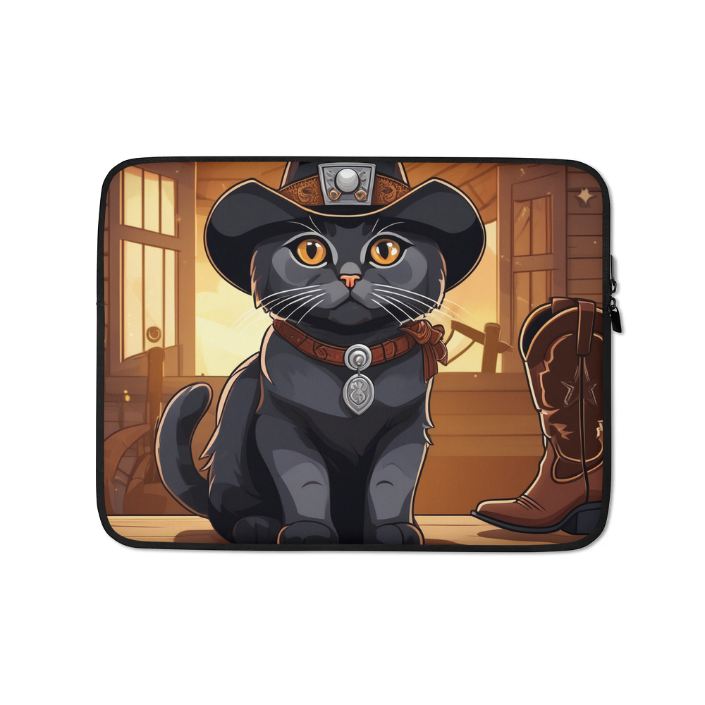 PugMug Custom Black Scottish Fold Cat Laptop Sleeve