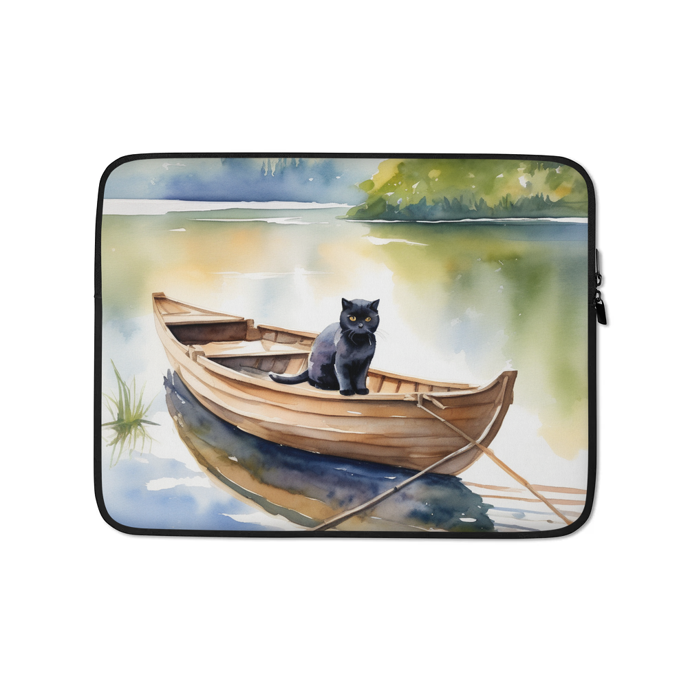 PugMug Custom Black Scottish Fold Cat Laptop Sleeve
