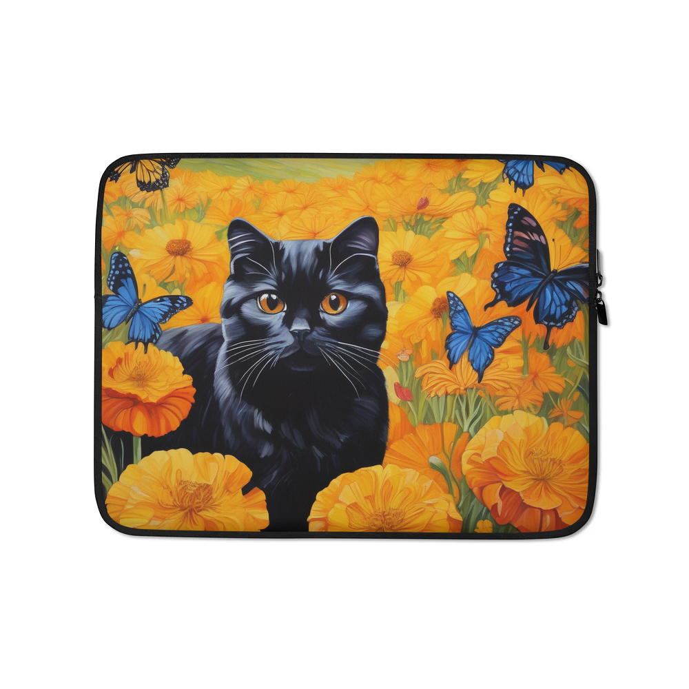 PugMug Custom Black Scottish Fold Cat Laptop Sleeve