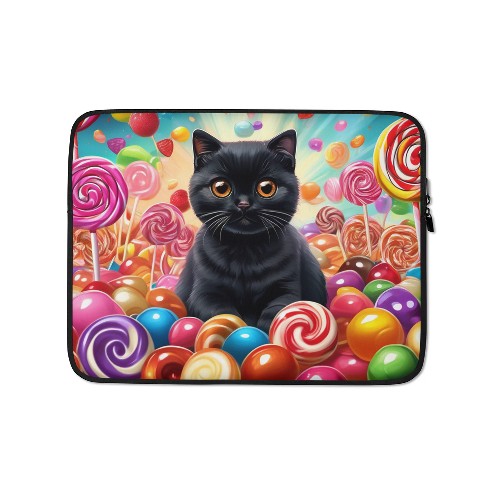PugMug Custom Black Scottish Fold Cat Laptop Sleeve