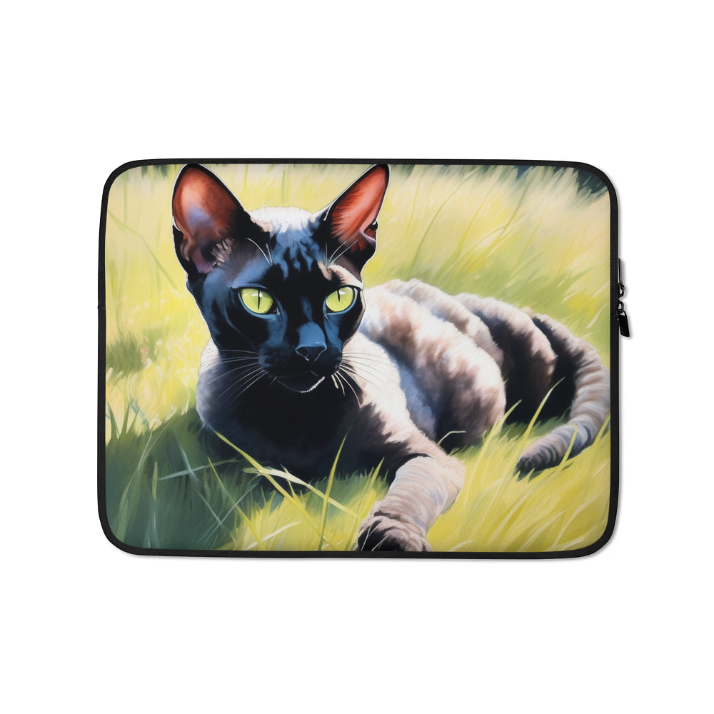 PugMug Custom Black Devon Rex Cat Laptop Sleeve