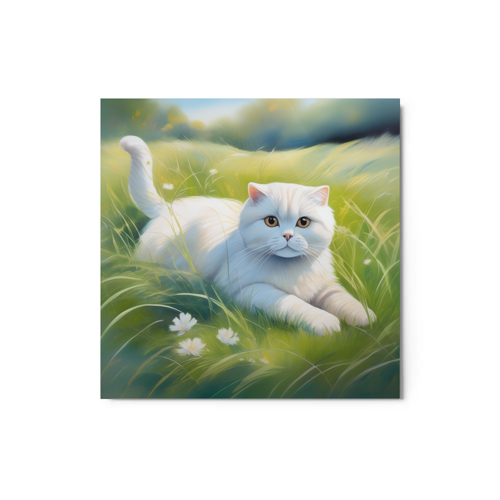 PugMug Custom White Scottish Fold Cat Metal Print