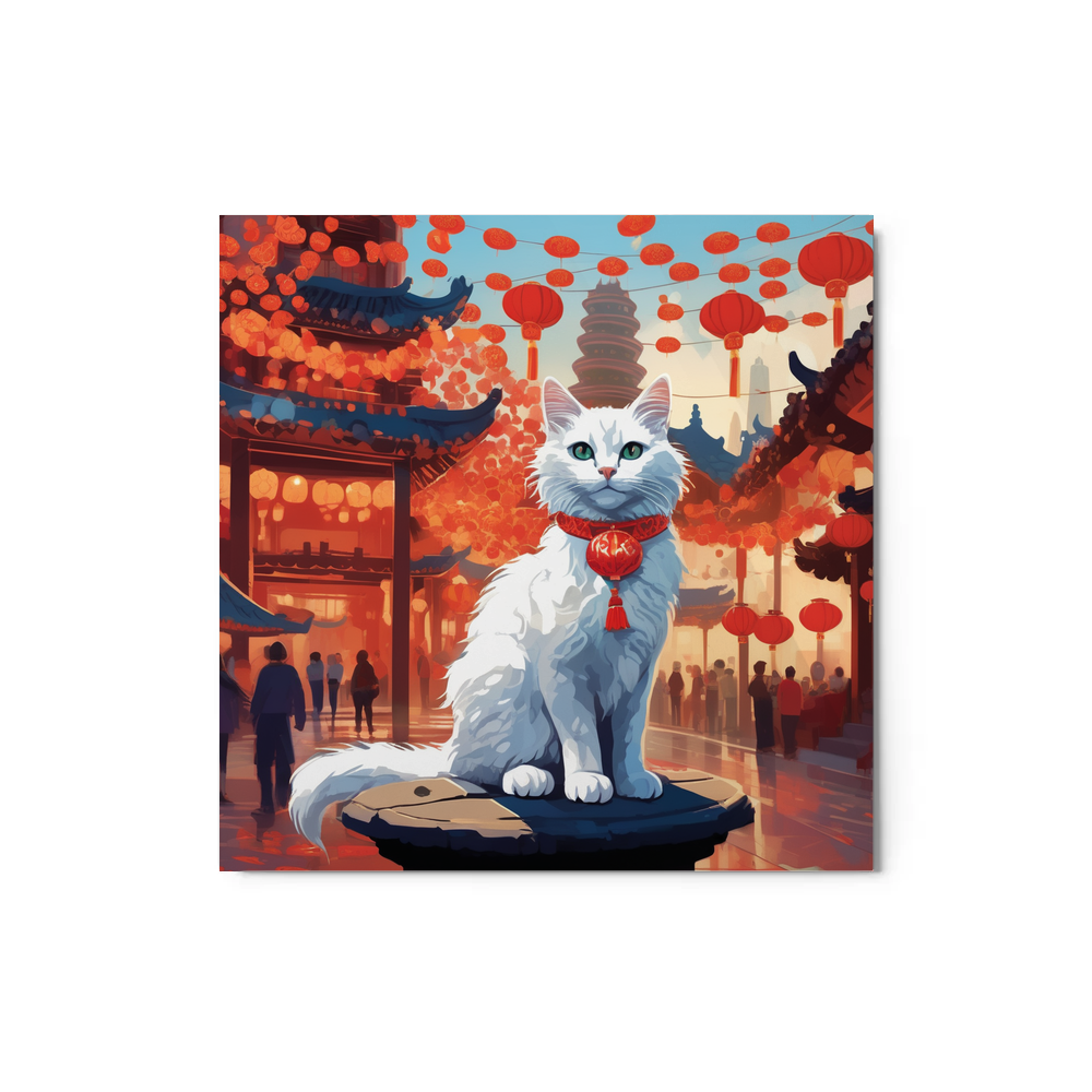 PugMug Custom White Companion Cat Metal Print