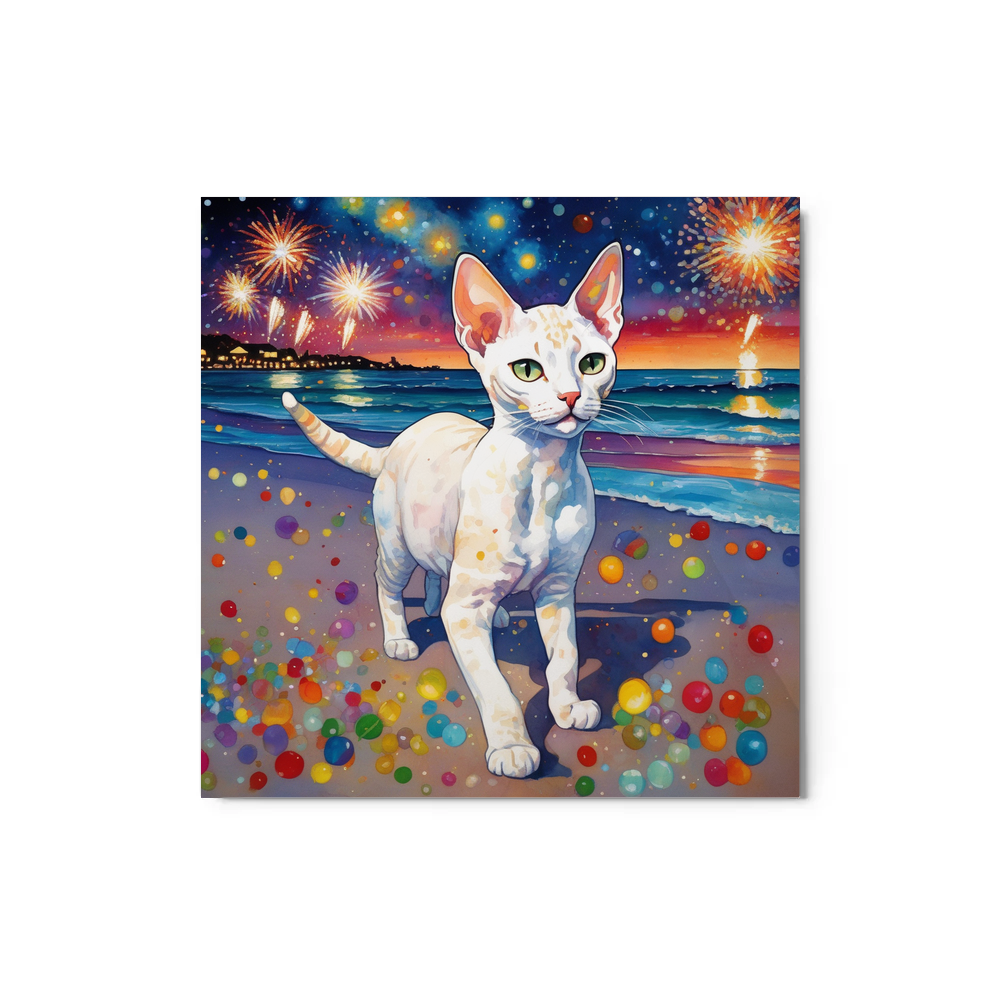 PugMug Custom White Devon Rex Cat Metal Print