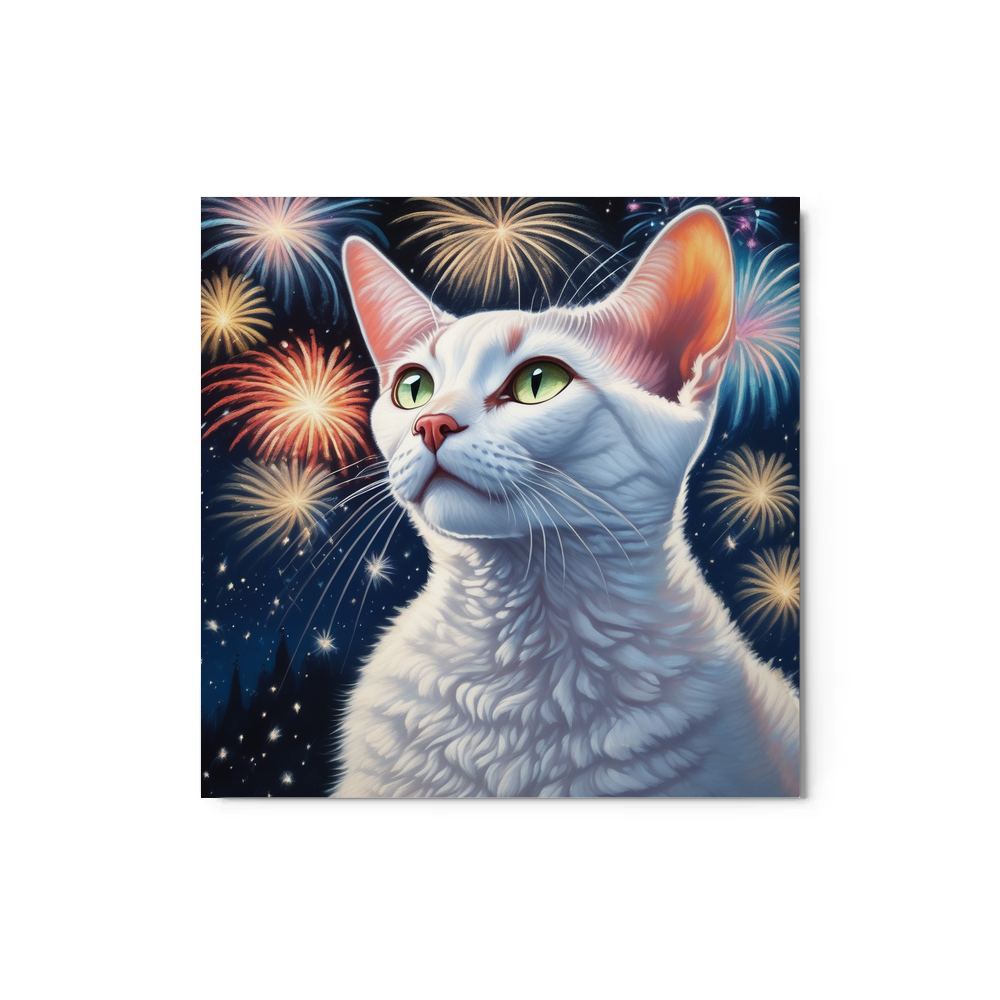 PugMug Custom White Devon Rex Cat Metal Print