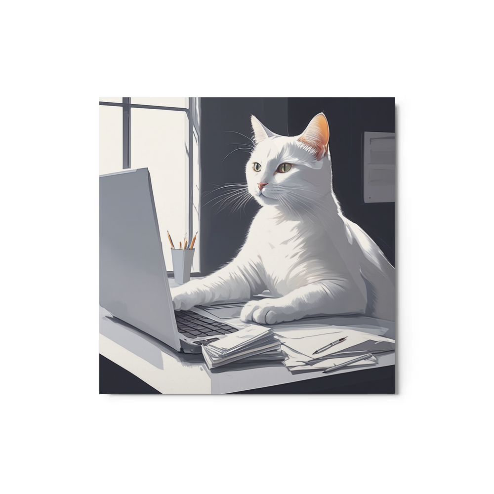 PugMug Custom White Companion Cat Metal Print