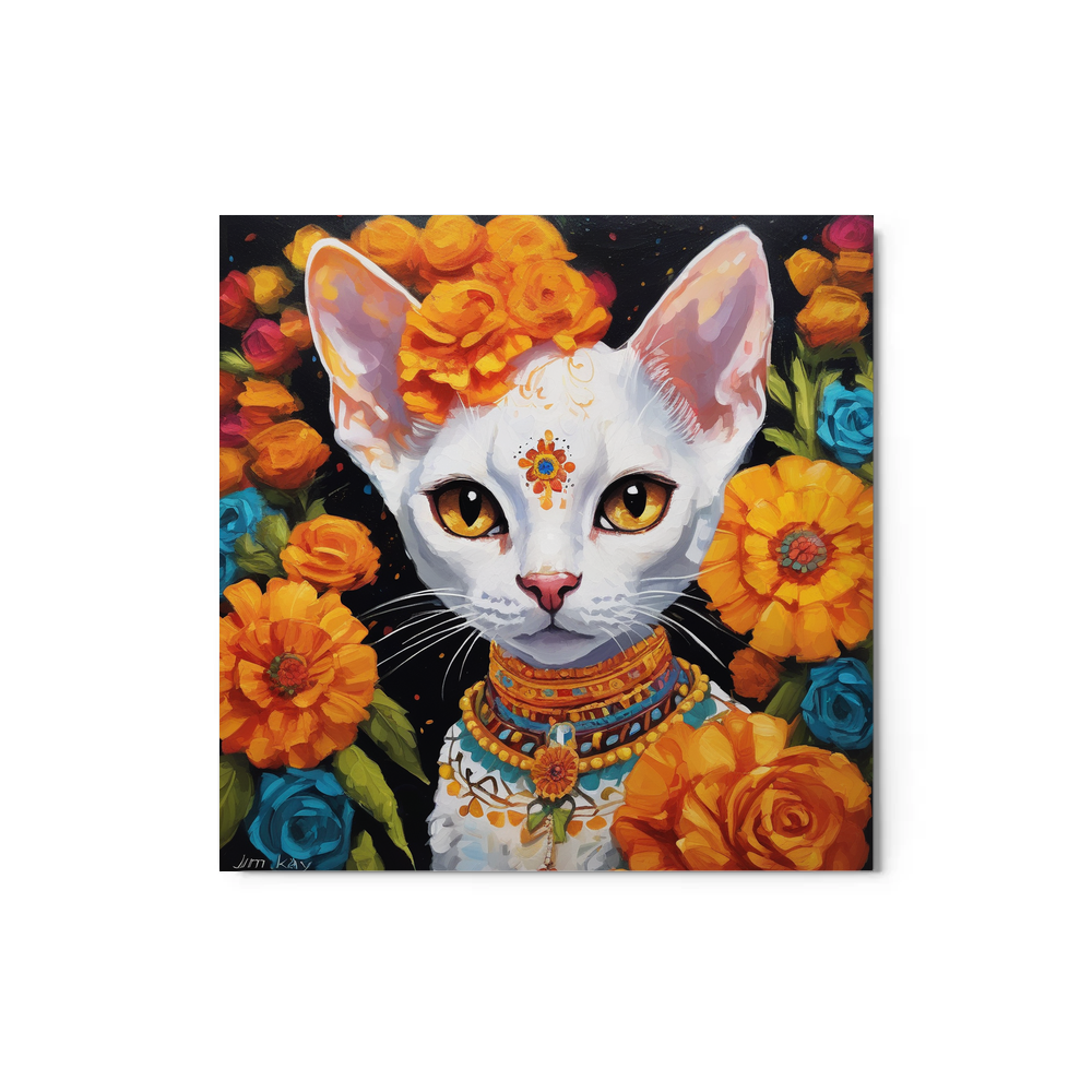 PugMug Custom White Devon Rex Cat Metal Print
