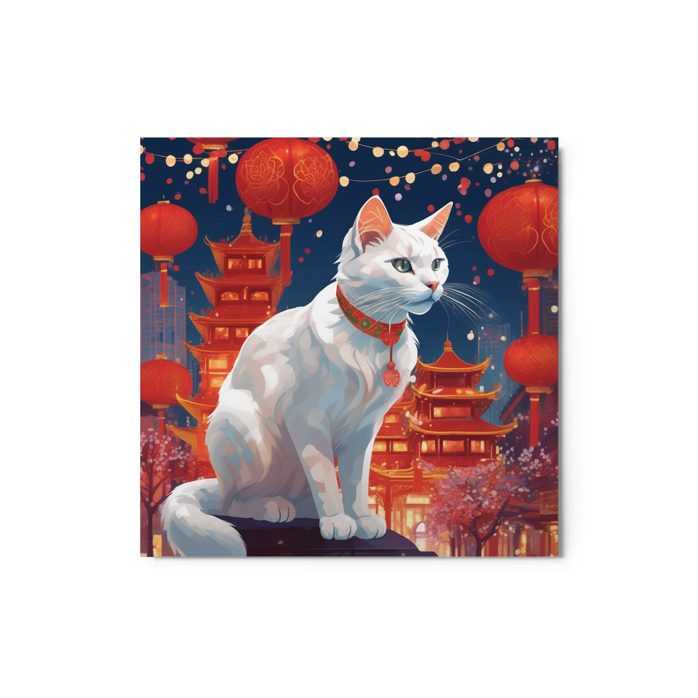 PugMug Custom White Companion Cat Metal Print