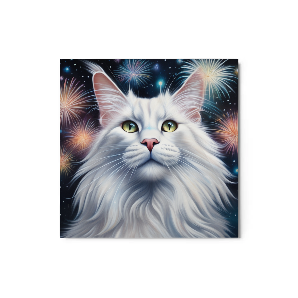 PugMug Custom White Maine Coon Cat Metal Print
