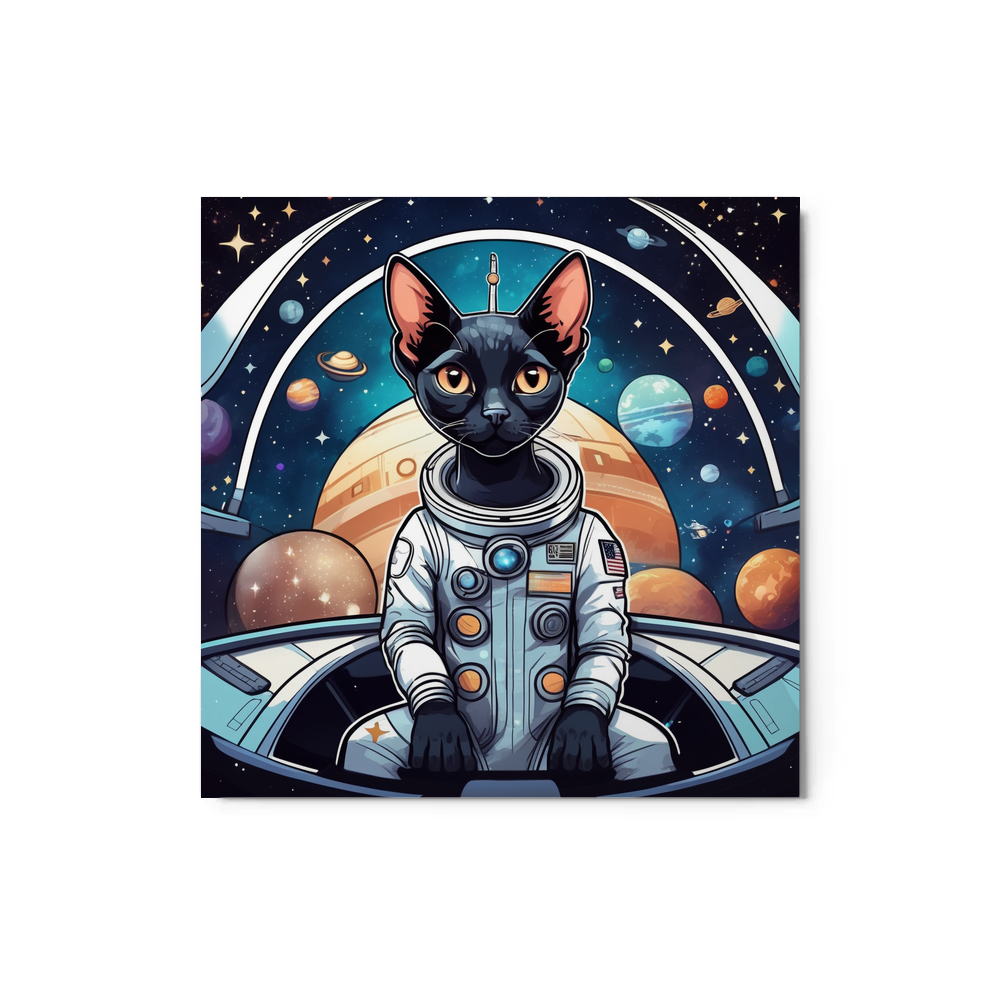 PugMug Custom Black Devon Rex Cat Metal Print