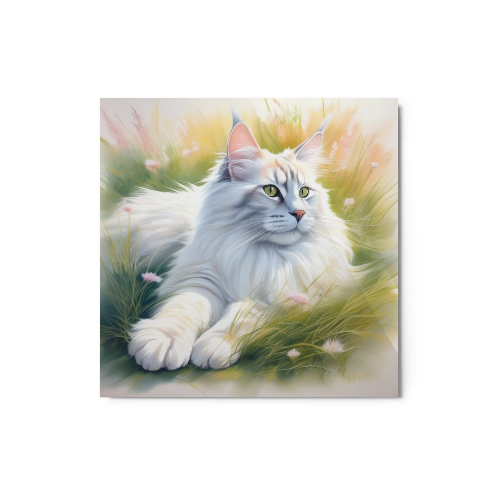 PugMug Custom White Maine Coon Cat Metal Print
