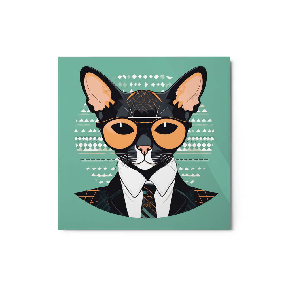 PugMug Custom Black Devon Rex Cat Metal Print